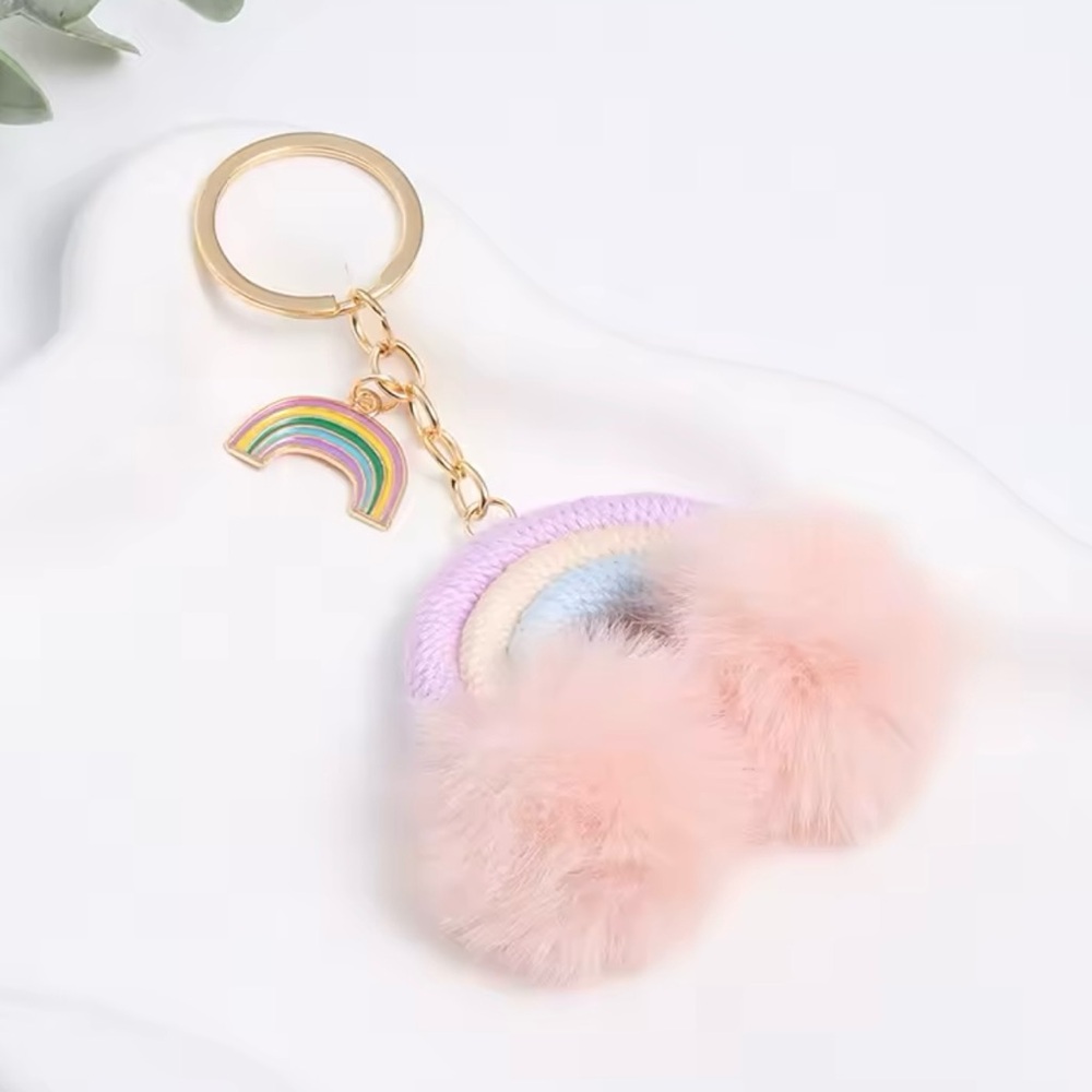 Pastel Rainbow Pom Pom Keychain | Cute Bag Charm